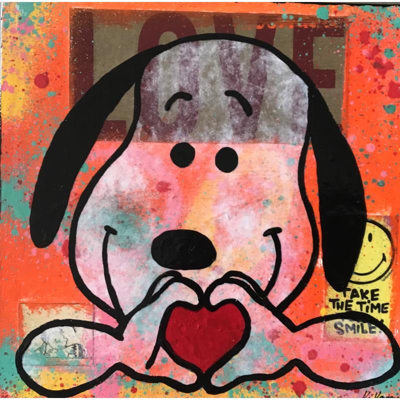 Peinture Snoopy love par Kikayou | Tableau Pop-art Icones Pop Graffiti Acrylique Collage