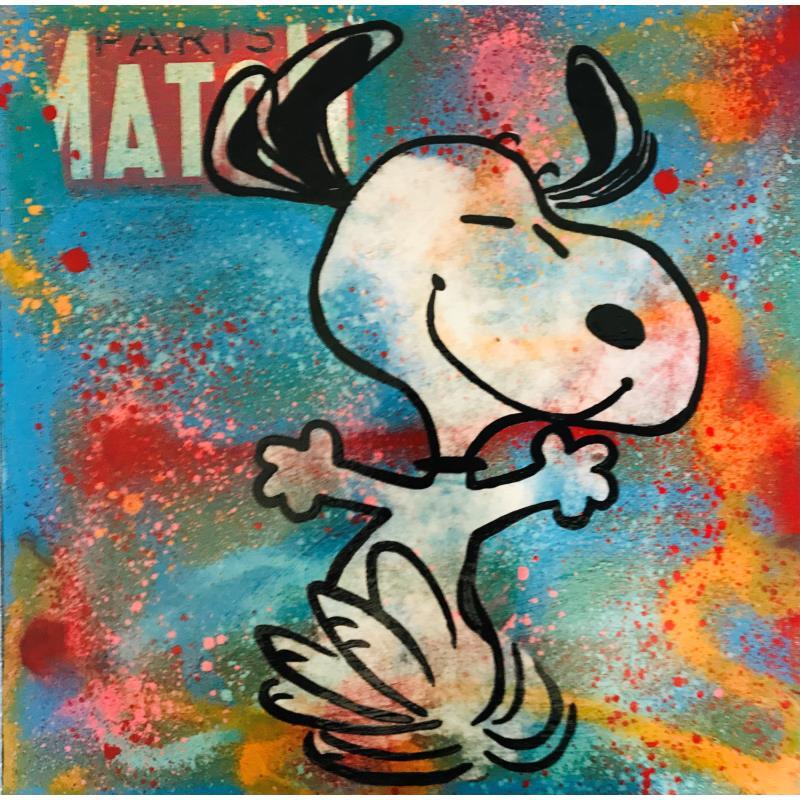 Gemälde Snoopy happy von Kikayou | Gemälde Pop-Art Pop-Ikonen Graffiti Acryl Collage