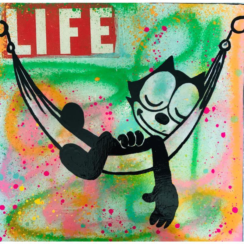 Gemälde Felix chill von Kikayou | Gemälde Pop-Art Pop-Ikonen Graffiti Acryl Collage
