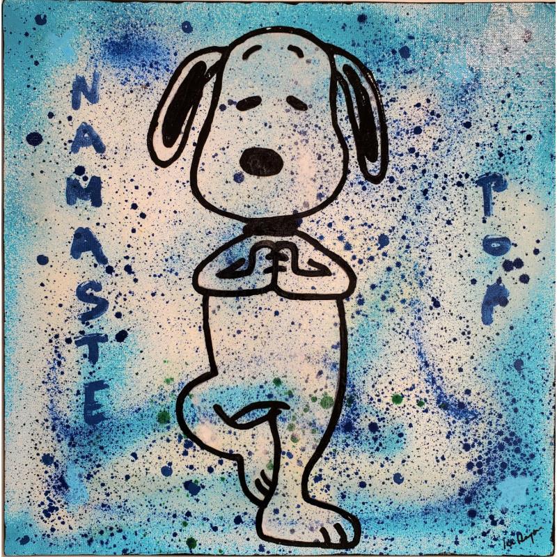 Gemälde Snoopy yoga von Kikayou | Gemälde Pop-Art Minimalistisch Graffiti Acryl Collage