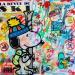 Peinture Snoopy ski avec ses amis par Kikayou | Tableau Pop-art Icones Pop Graffiti Acrylique Collage