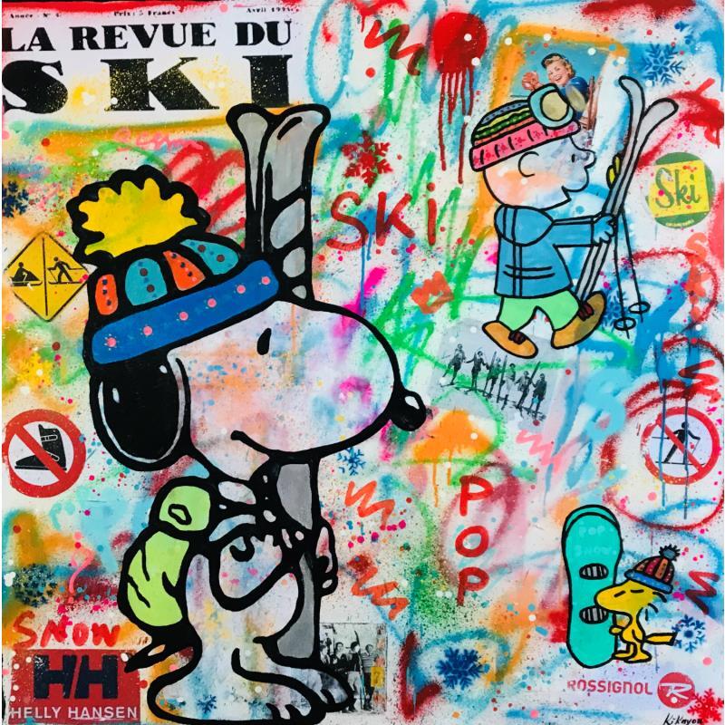 Peinture Snoopy ski avec ses amis par Kikayou | Tableau Pop-art Icones Pop Graffiti Acrylique Collage
