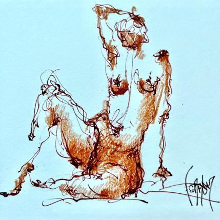 Painting Clemence by Sahuc François | Painting Figurative Ink Minimalist, Nude