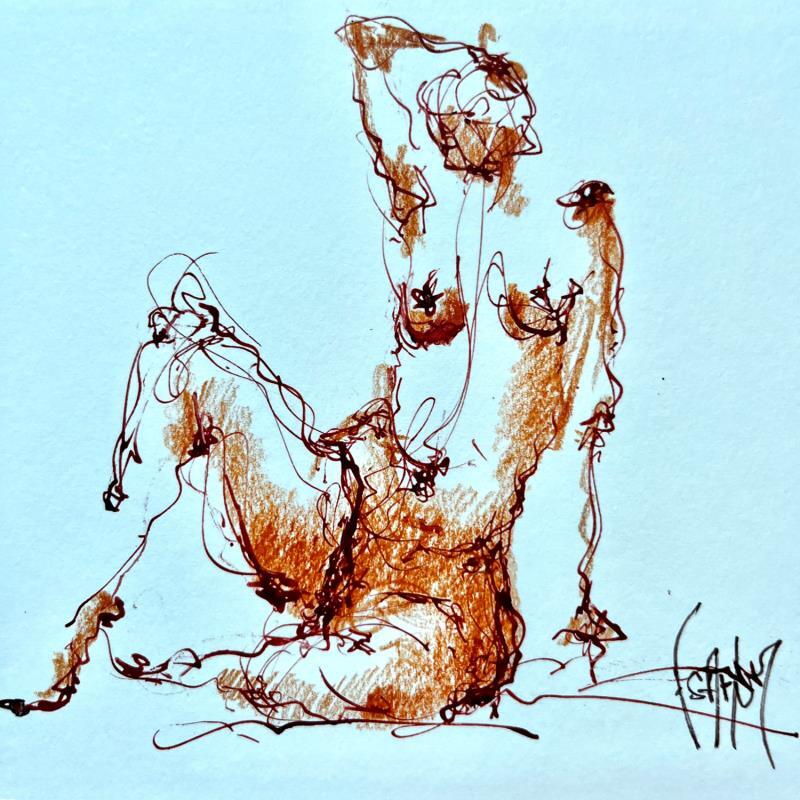 Painting Clemence by Sahuc François | Painting Figurative Ink Minimalist, Nude