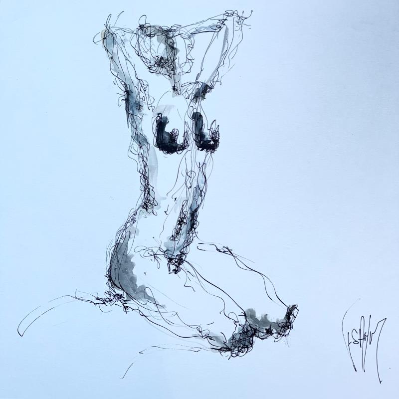 Painting Marie by Sahuc François | Painting Figurative Ink, Watercolor Minimalist, Nude