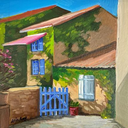 Painting La barrière bleue by Alice Roy | Painting Figurative Acrylic Architecture, Nature