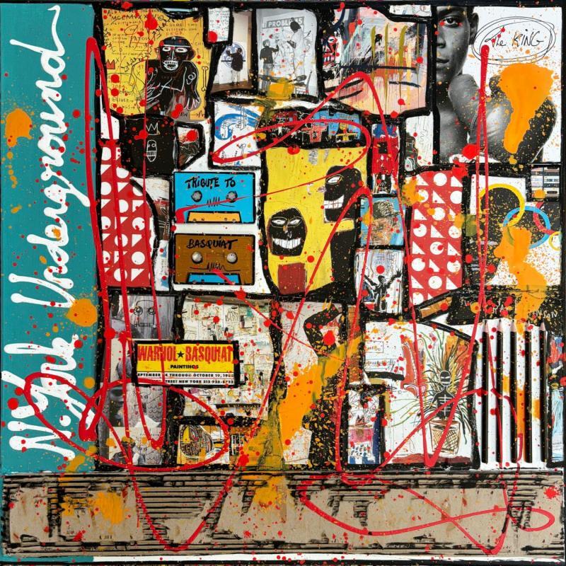Painting Basquiat, NYU by Costa Sophie | Painting Pop-art Acrylic, Gluing, Upcycling Pop icons