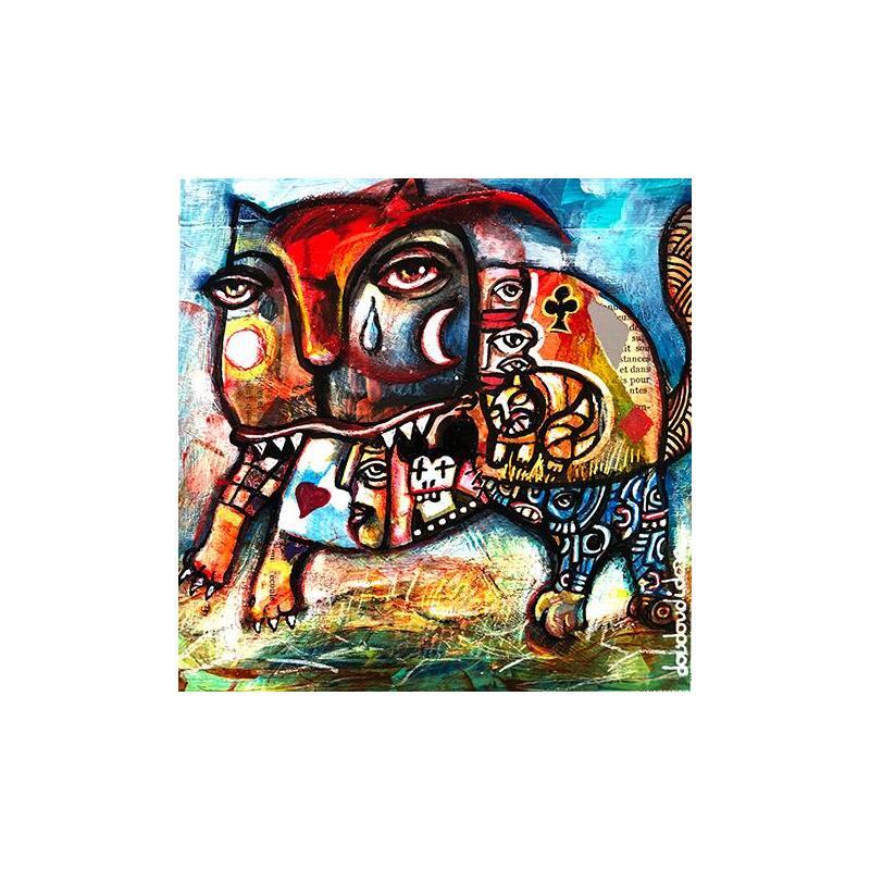 Gemälde Chat 2.0 von Doudoudidon | Gemälde Art brut Acryl Pop-Ikonen