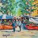 Peinture MARCHE BOULEVARD RASPAIL A PARIS par Euger | Tableau Figuratif Urbain Scènes de vie Acrylique
