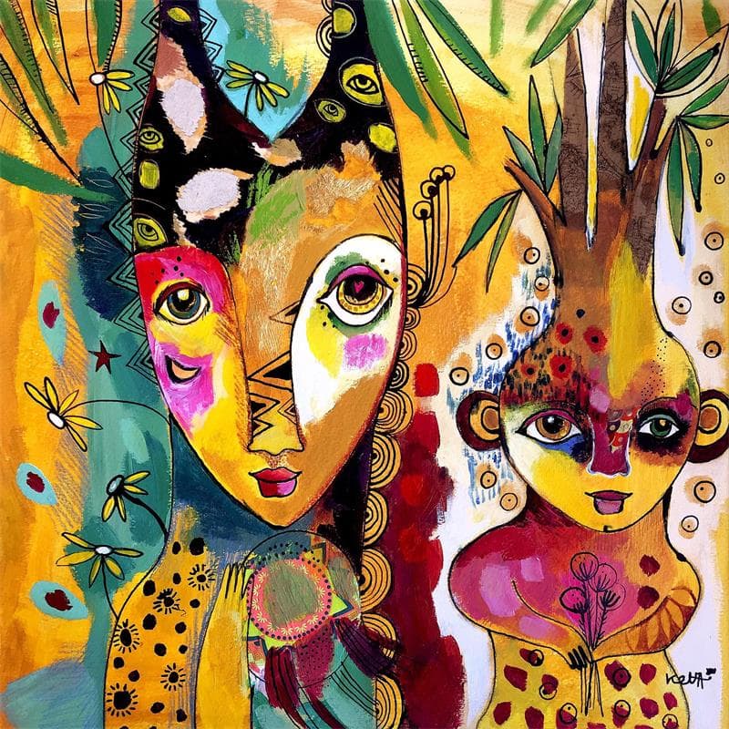 Peinture La femme girafe par Ketfa Laure | Tableau Art Singulier Acrylique scènes de vie