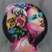 Gemälde La femme aux fleurs von Sufyr | Gemälde Street art Porträt Graffiti Posca