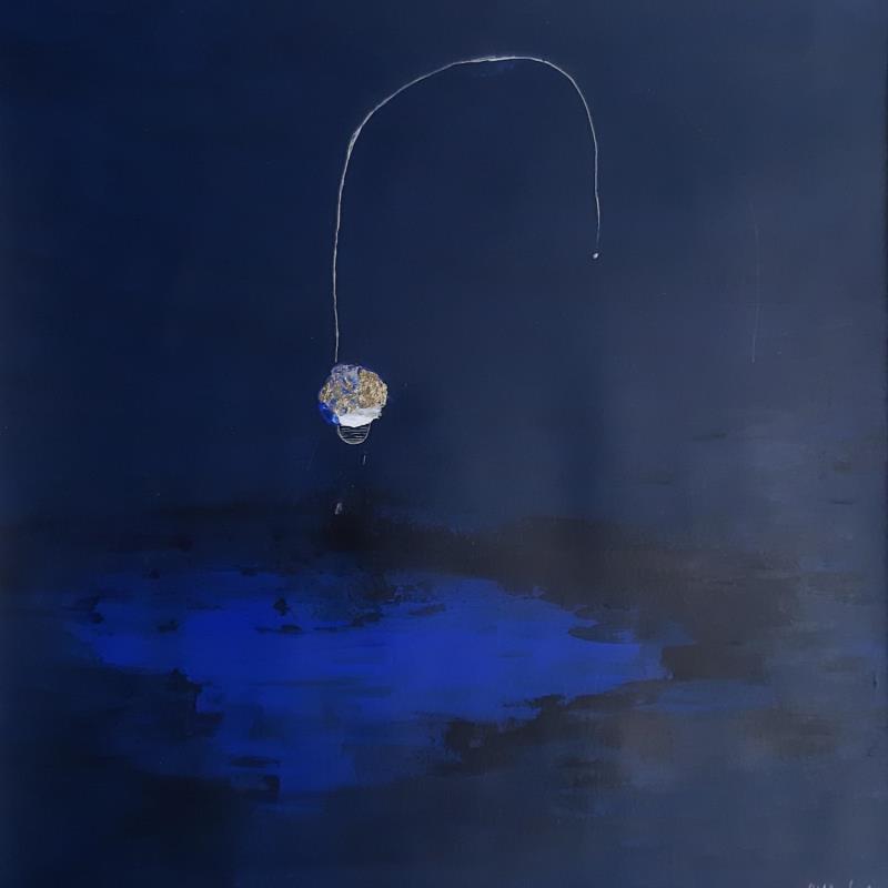 Peinture abstract blue D 68 par Wilms Hilde | Tableau Abstrait Acrylique Collage Feuille d'or