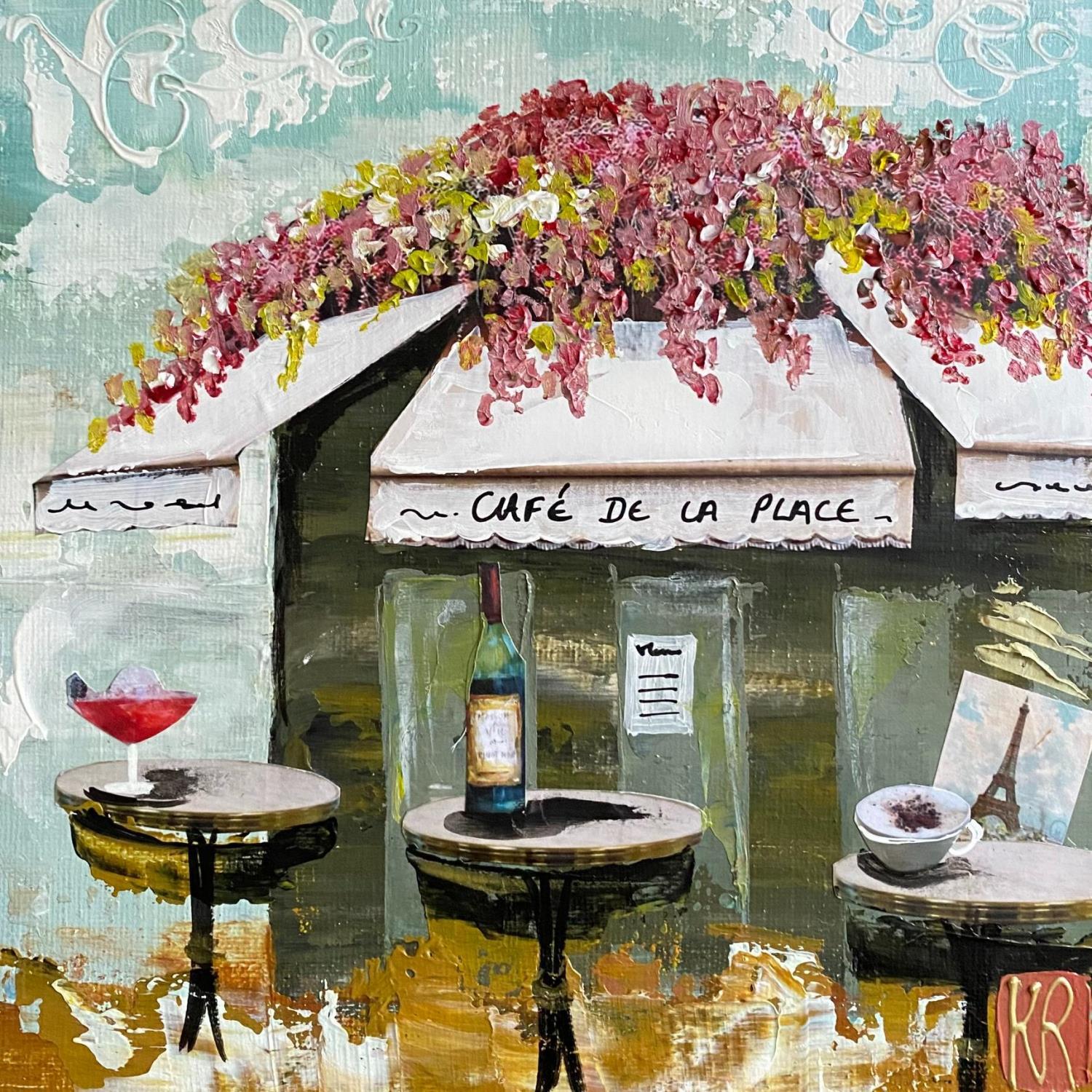 Peinture Café de la place par Romanelli Karine Carré d'artistes
