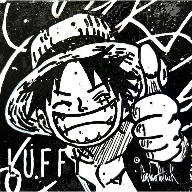 Gemälde Luffy cool, noir et blanc von Cornée Patrick | Gemälde Pop-Art Kino Pop-Ikonen Schwarz & Weiß Graffiti Öl