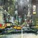Painting 34th Street in green by Faveau Adrien | Painting Figurative Urban Oil