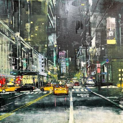Painting 34th Street in green by Faveau Adrien | Painting Figurative Oil Urban