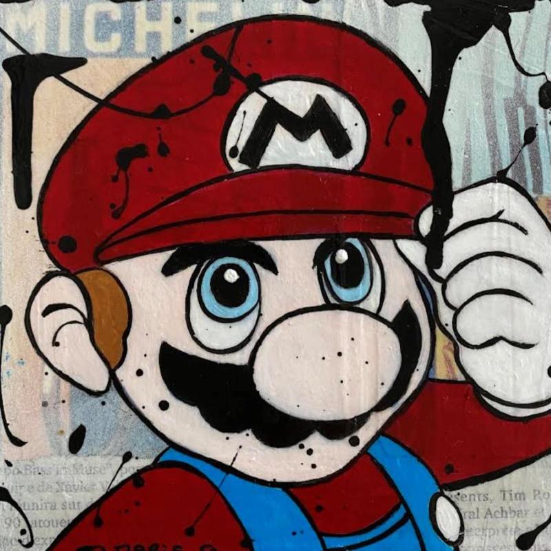 Peinture salut de Mario par Marie G.  | Tableau Pop-art Icones Pop Bois Acrylique Collage