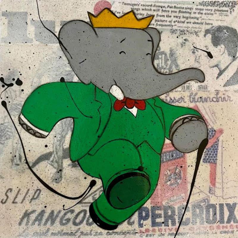 Painting Babar II by Marie G.  | Painting Pop-art Pop icons Wood Acrylic Gluing