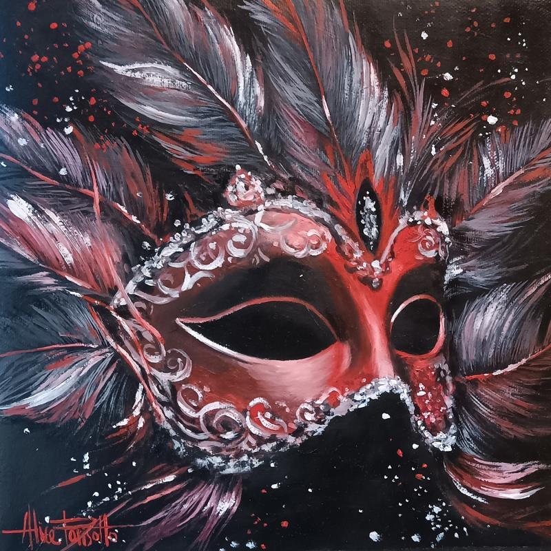 Painting Masque rouge by Parisotto Alice | Painting Figurative Cinema Mode Black & White Oil