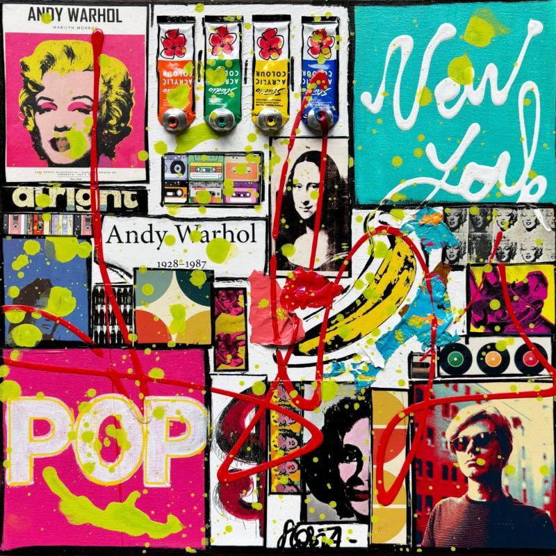 Peinture POP NY (WARHOL) par Costa Sophie | Tableau Pop-art Acrylique, Collage, Upcycling Icones Pop