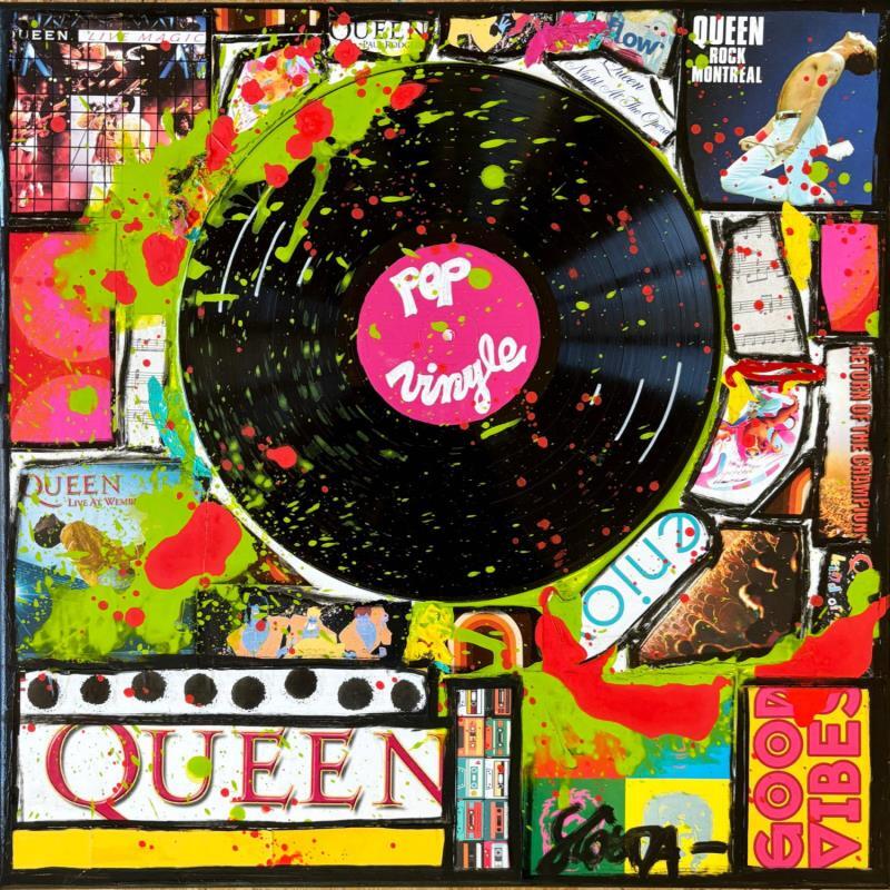 Painting Queen Vinyle by Costa Sophie | Painting Pop-art Acrylic, Gluing, Upcycling Music