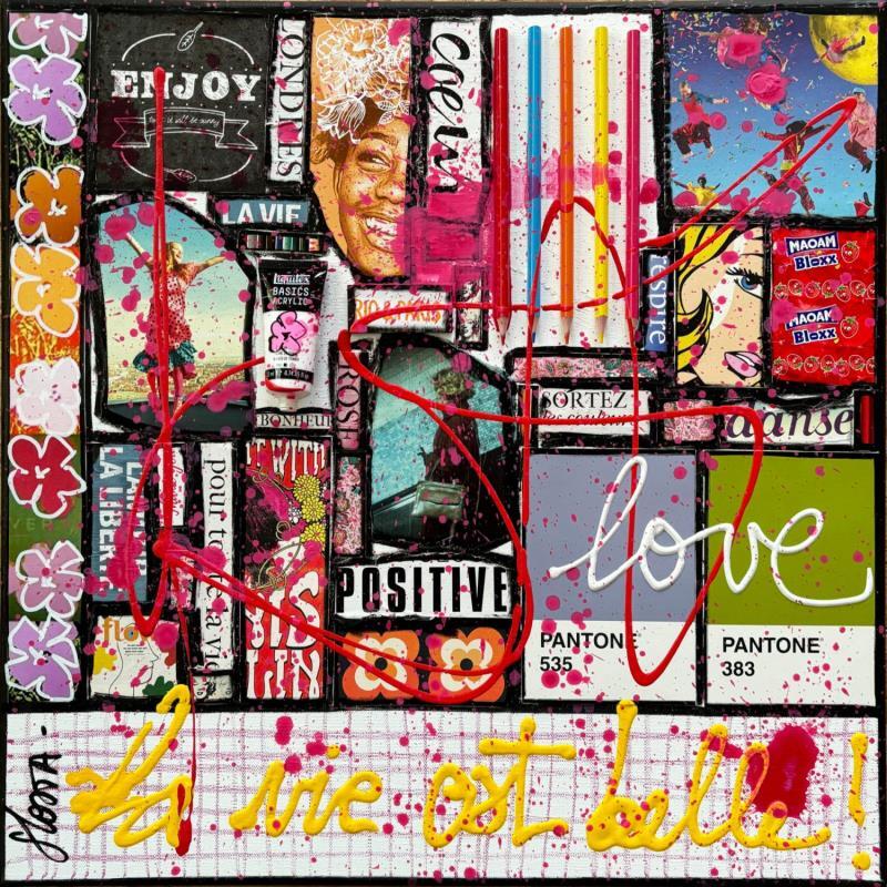 Peinture La vie est belle ! par Costa Sophie | Tableau Pop-art Acrylique, Collage, Upcycling