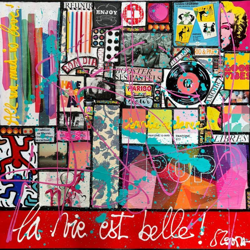 Peinture La vie est belle ! par Costa Sophie | Tableau Pop-art Acrylique Collage Upcycling