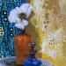 Gemälde Blue Yasmine von Romanelli Karine | Gemälde Figurativ Alltagsszenen Acryl Collage Posca Pastell Blattgold