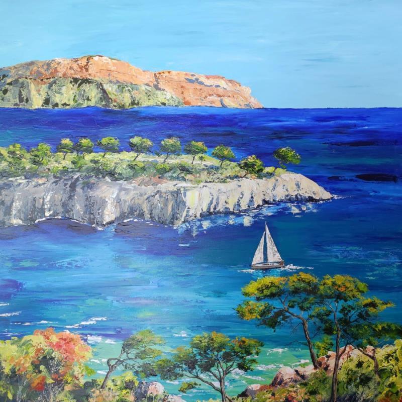 Painting Voyage dans les calanques, Port Pins by Rey Ewa | Painting Figurative Landscapes Acrylic