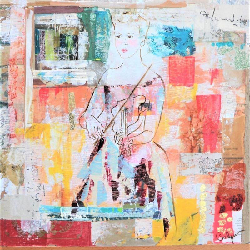 Painting Notes de Bruant by Sablyne | Painting Raw art Acrylic, Gluing, Gold leaf, Ink, Paper, Pastel, Pigments, Upcycling, Wood Life style, Music, Portrait