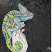 Peinture CAMELEON par Geiry | Tableau Matiérisme Paysages Nature Animaux Bois Acrylique Sable Pigments Poudre de marbre