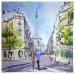 Gemälde Marche vers la Tour Eiffel von Bailly Kévin  | Gemälde Figurativ Urban Architektur Aquarell Tinte
