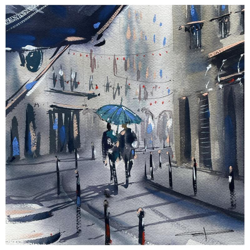 Painting Promenade dans Paris by Bailly Kévin  | Painting Figurative Urban Architecture Watercolor Ink