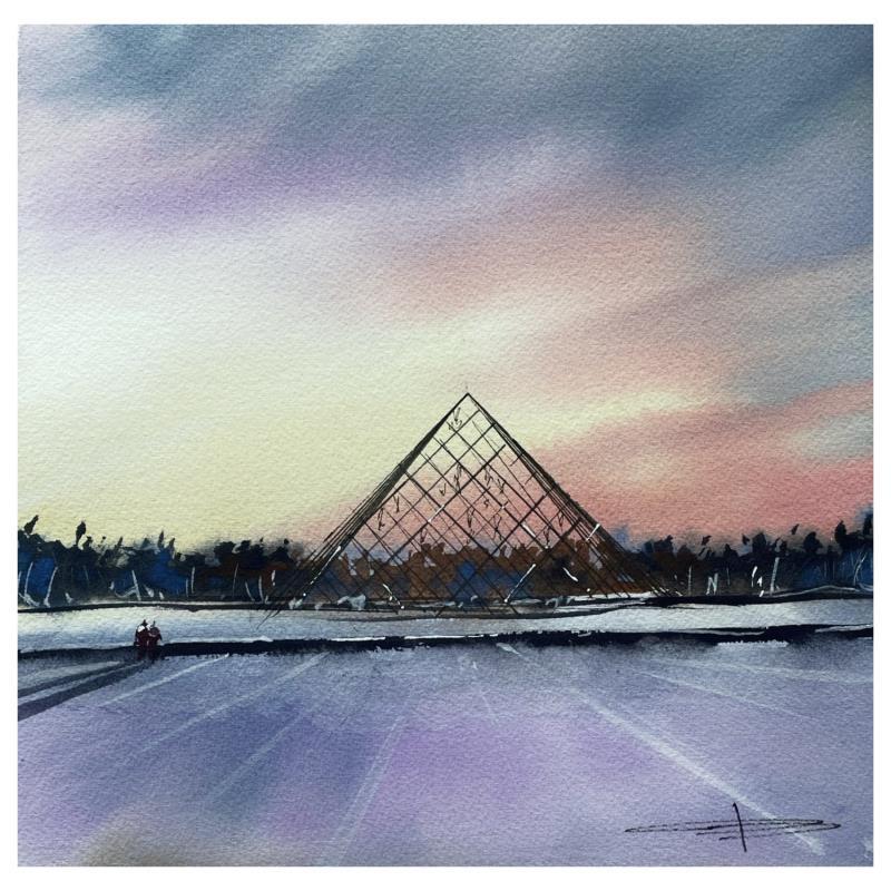 Painting Pyramide du Louvre by Bailly Kévin  | Painting Figurative Ink, Watercolor Architecture, Urban