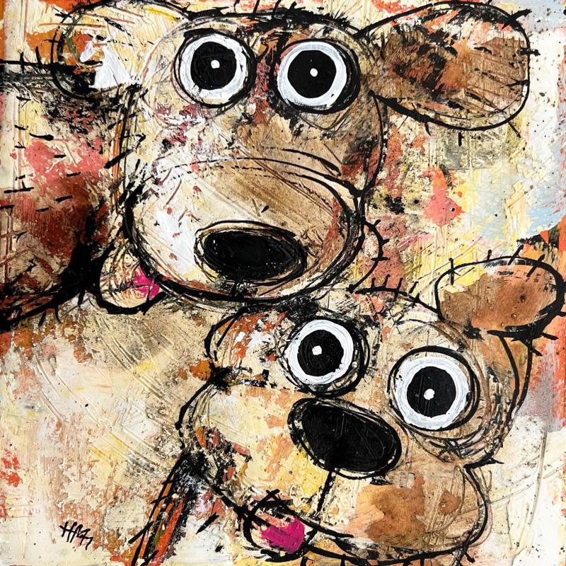 Painting Les 2 chiens by Maury Hervé | Painting Raw art Animals