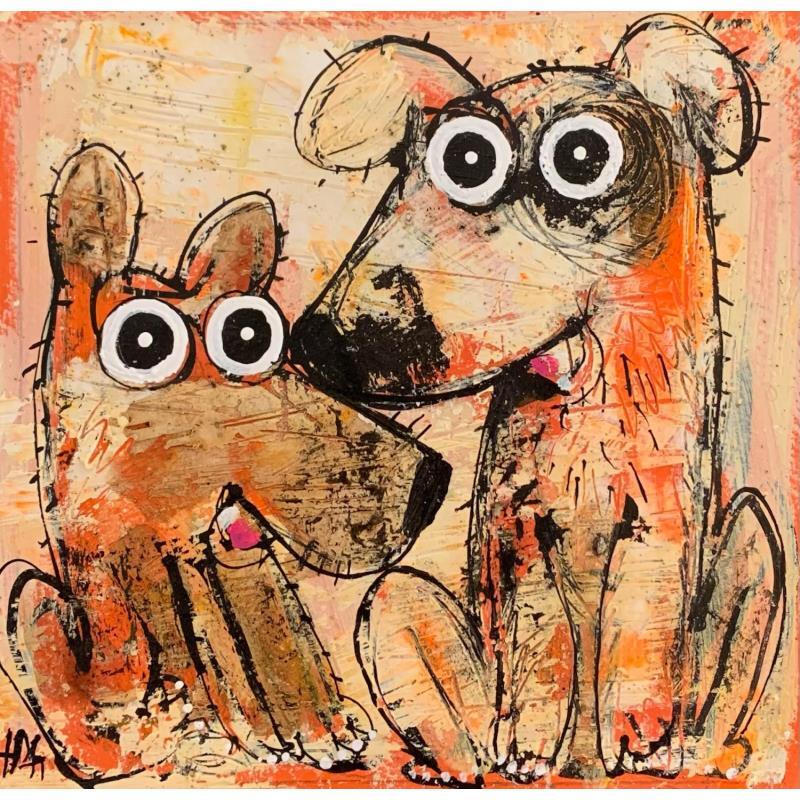 Painting Les 2 chiens bis by Maury Hervé | Painting Raw art Animals