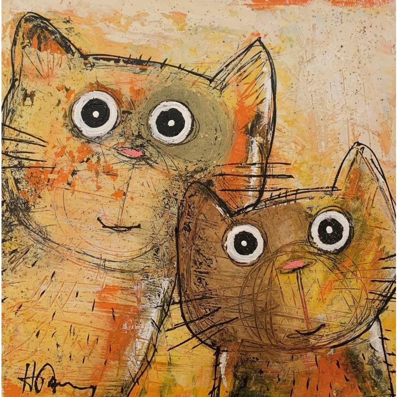 Painting Les 2 chats by Maury Hervé | Painting Raw art Animals