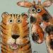 Painting Girafe et tigre by Maury Hervé | Painting Raw art Animals