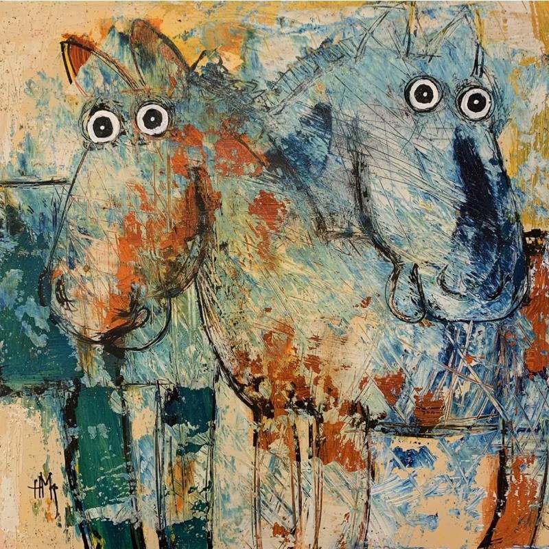 Painting Les 2 chevaux by Maury Hervé | Painting Raw art Animals