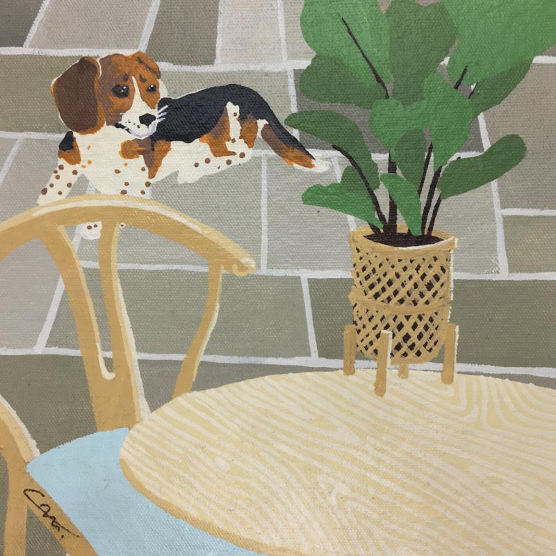 Painting Chien et plante by Castillon Camille | Painting Naive art Life style Acrylic