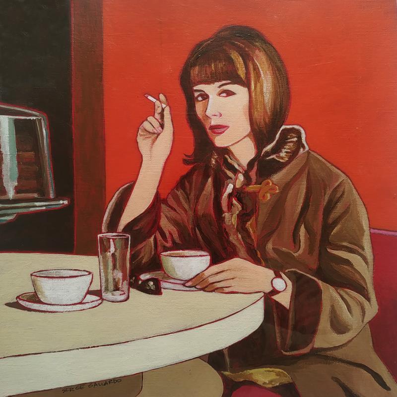 Peinture Pénélope adore le thé... par Gallardo Serge | Tableau Figuratif Acrylique Scènes de vie