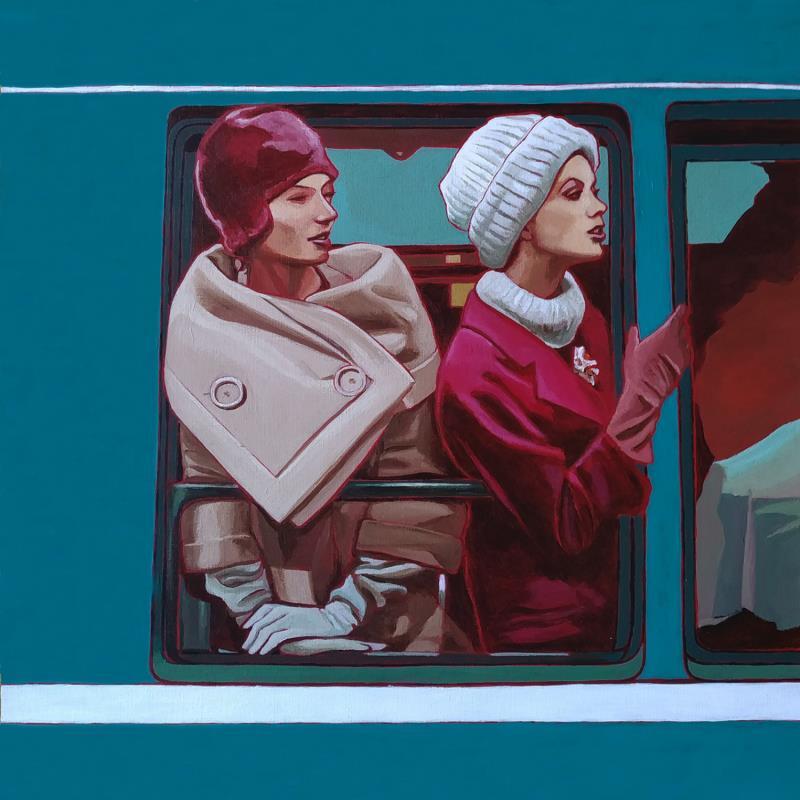 Peinture Pénélope adore l'Orient-Express... par Gallardo Serge | Tableau Figuratif Scènes de vie Acrylique