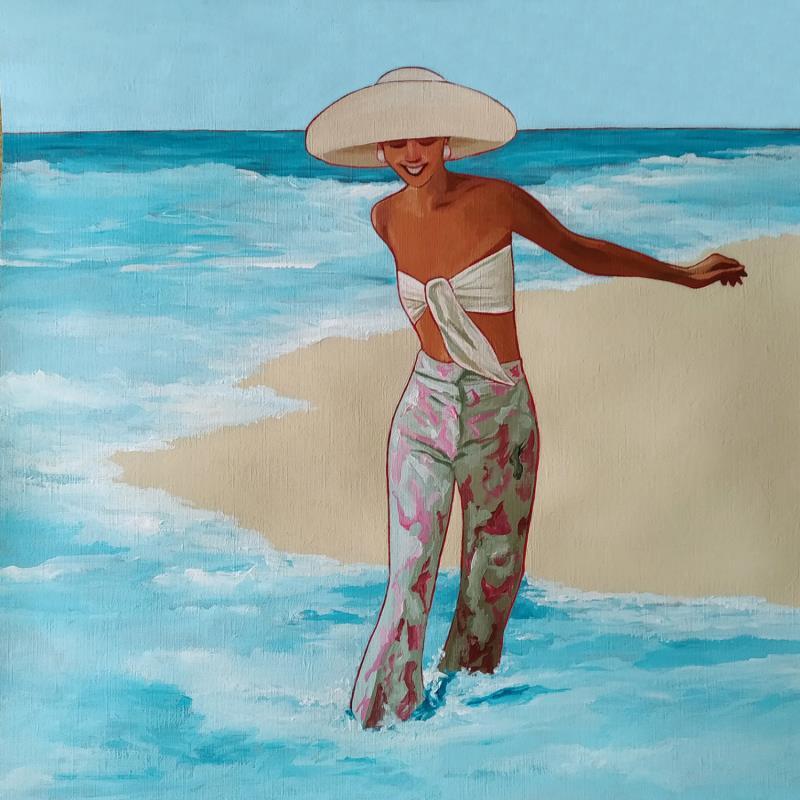 Painting Pénélope sur la plage de Lava... by Gallardo Serge | Painting Figurative Acrylic Life style