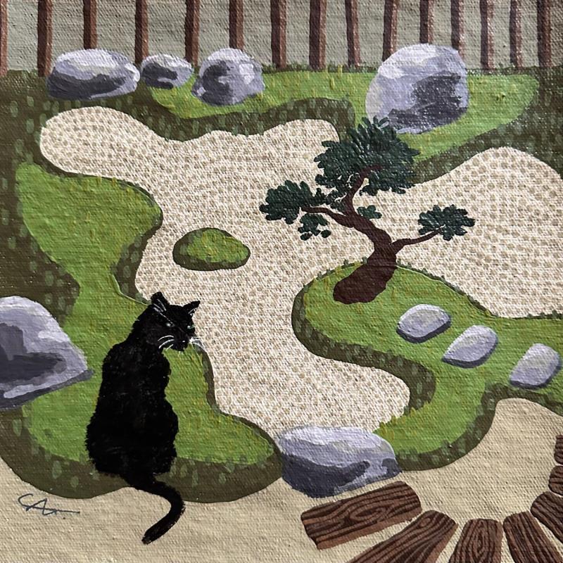 Peinture Jardin au chat par Castillon Camille | Tableau Figuratif Paysages Nature Minimaliste Acrylique