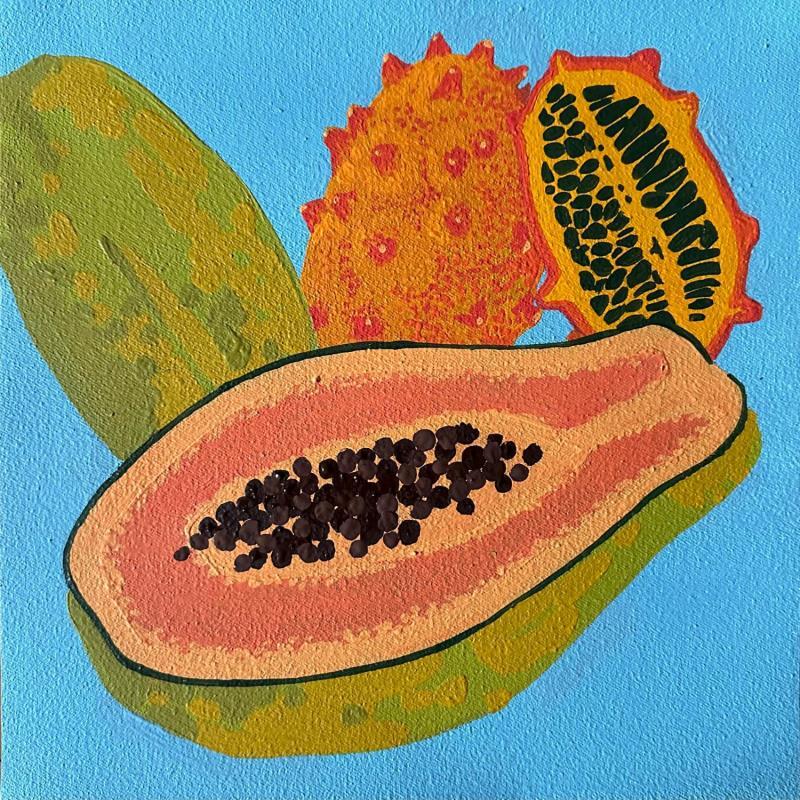 Gemälde Papaye et melon cornu von Castillon Camille | Gemälde Figurativ Natur Alltagsszenen Stillleben Acryl