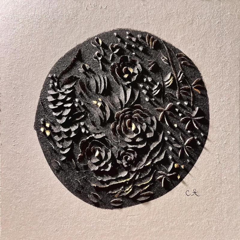 Painting BLACK FLOWER by Caitrin Alexandre | Painting Figurative Cardboard Black & White