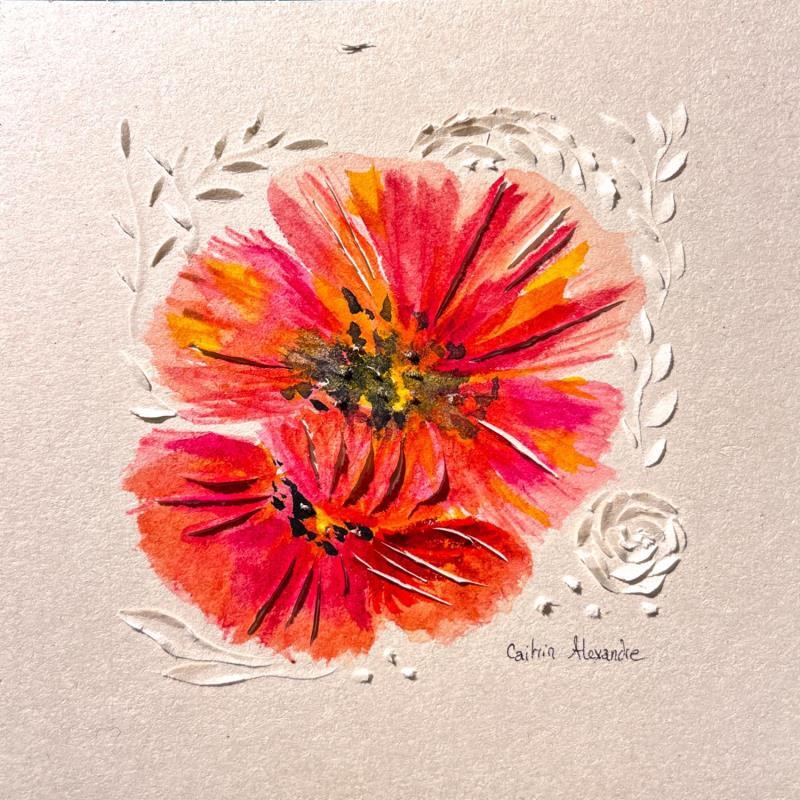 Painting POPPIES ONE by Caitrin Alexandre | Painting Figurative Nature Watercolor Cardboard
