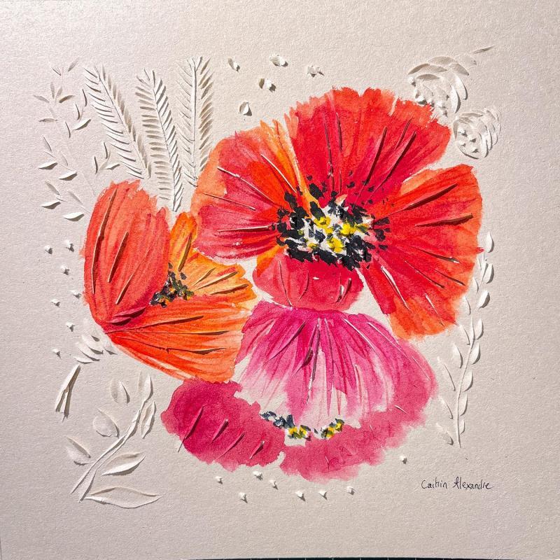 Painting POPPIES LAND by Caitrin Alexandre | Painting Figurative Nature Minimalist Watercolor