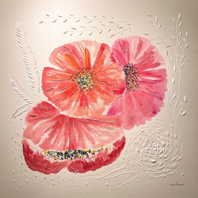 Painting WILD POPPIES by Caitrin Alexandre | Painting Figurative Landscapes Nature Minimalist Watercolor