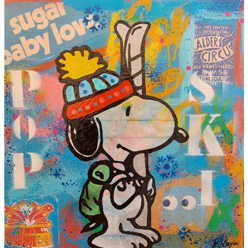 Peinture Snoopy Ski par Kikayou | Tableau Pop-art Acrylique, Collage, Graffiti